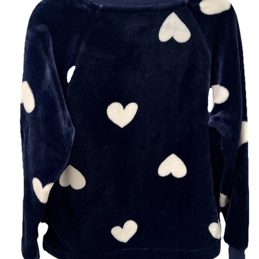 LOFT Navy and White Heart fleece sweater size extra large